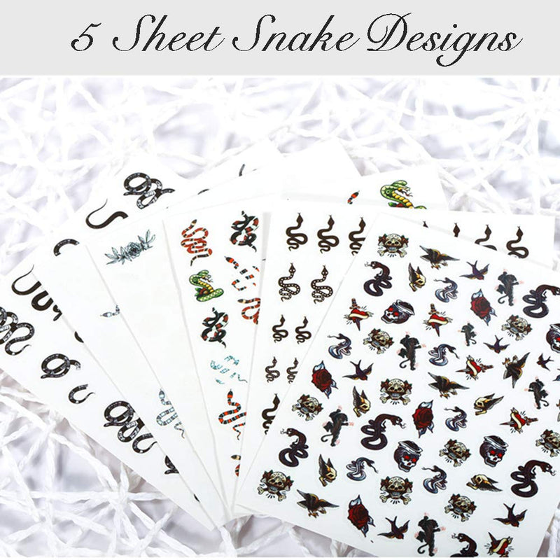 5 Sheets Snake Nail Art Stickers Decals Nail Foil Art Supplies Nail Accessories Luxury Street Fashion Python Cool 3Designs Adhesive Nail Stickers Cosplay Decoration Acrylic Nail Art - BeesActive Australia