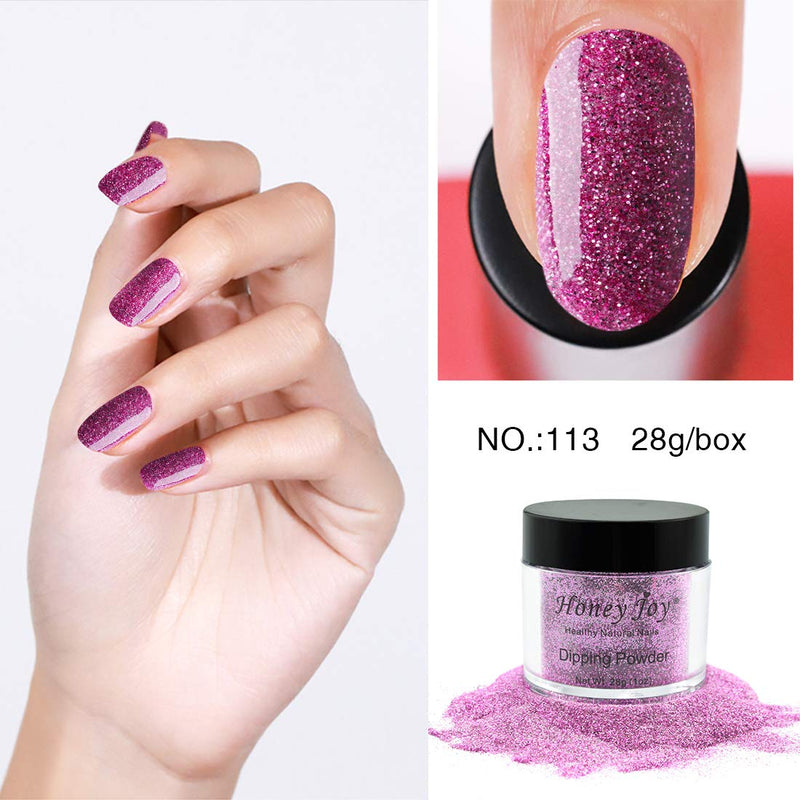 28g/Box Dark Pink Color with Glitter Dipping Powder No Lamp Cure Nails Dip Powder Like Gel Nail Polish Natural Dry for Nail Salon, No.113 - BeesActive Australia