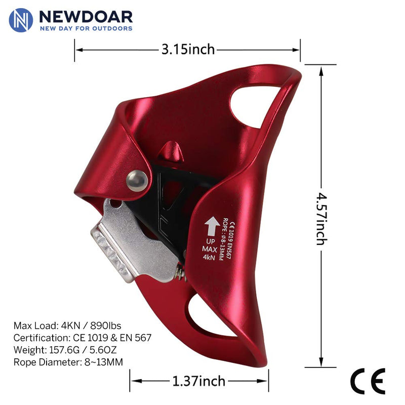 NewDoar Rock Climbing Chest Ascender Abdominal for Vertical Rope Climbing CE Certified Rope Clamp for 8~13MM Rope Red - BeesActive Australia