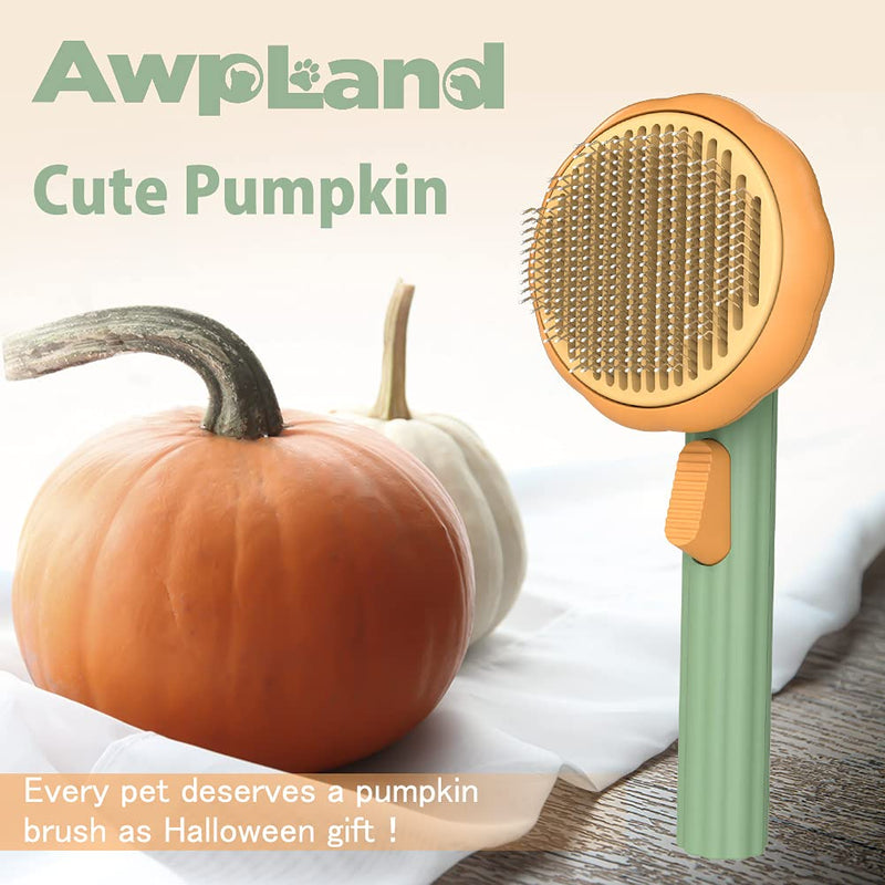 Awpland Pet Pumpkin Self Cleaning Slicker Brush, Cat Massage Comb with Button and Soft Bent Pain-Free Bristles for Shedding and Grooming, Removes Loose Undercoat Gently Tool for Dogs Cats Puppy Rabbit Orange - BeesActive Australia
