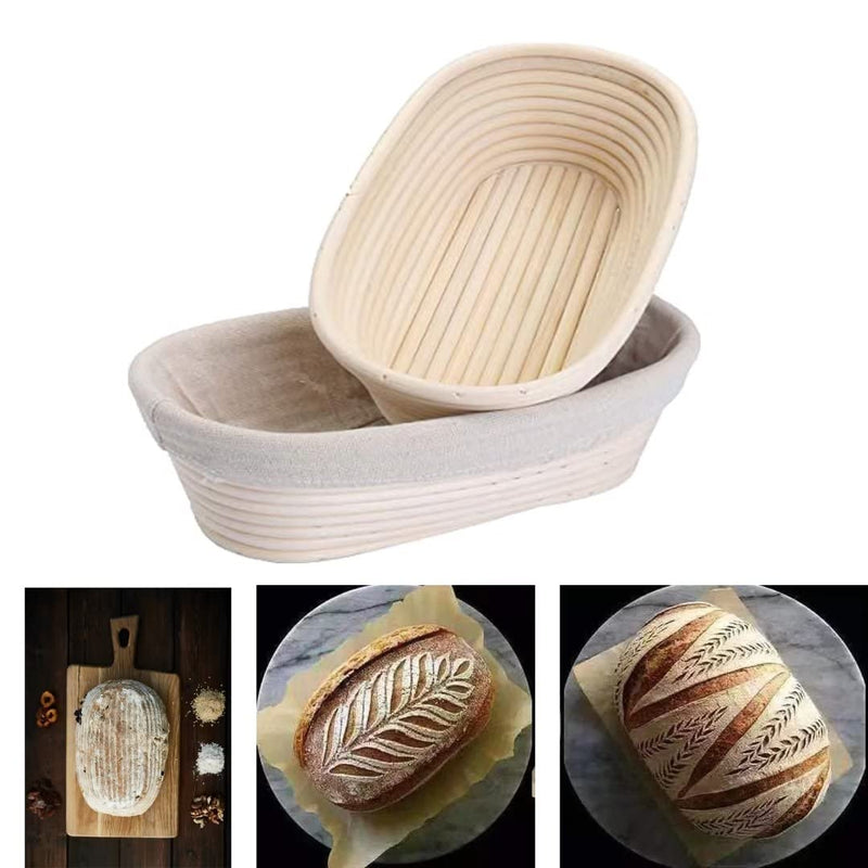 2 Pack 10 Inch Oval Bread Proofing Basket,Banneton Basket Bread Baking Bowl with Linen Liner Cloth, for Professional & Home Bakers Baking 10 inches Oval 2 pack - BeesActive Australia