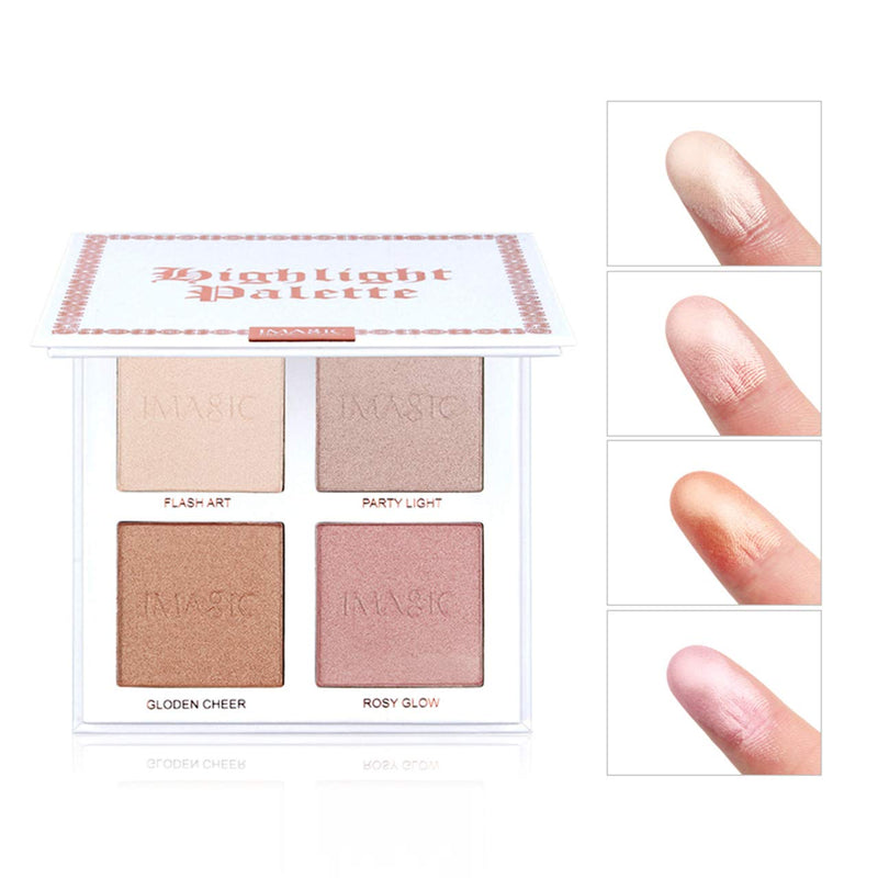 CCbeauty 4 Color Highlighter Makeup Palette with Powder Brush Shimmer Bronzers Contour Shadow Illuminating Highlight Blush Palette Cheek Cosmetic Kit,Pearl - BeesActive Australia