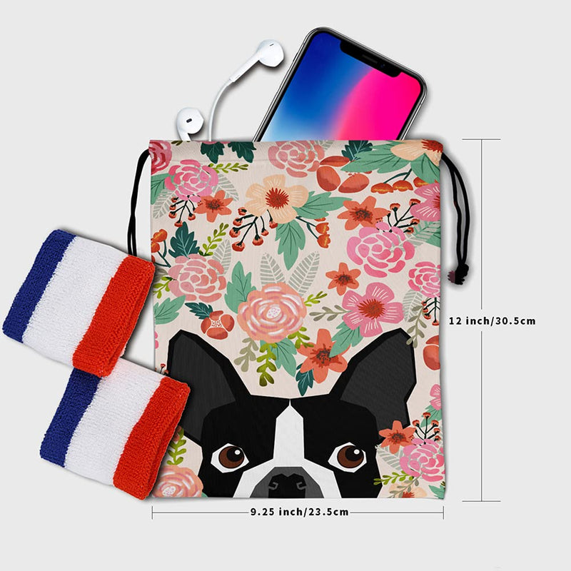 Gymnastics Grip Bag Floral Boston Terrier Drawstring Bag Sports Equipment Bag - BeesActive Australia