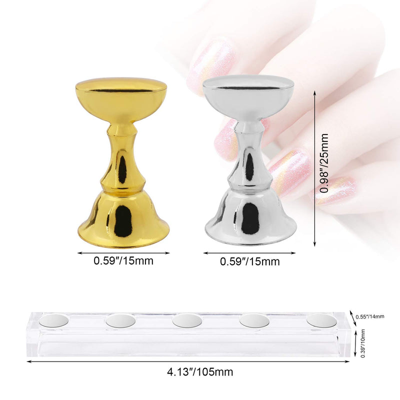 MWOOT False Nail Tips Holder Practice Training Display Stand,Acrylic Magnetic Nail Art Holder Stand for False Nail Tip Manicure Tool,(Gold+Silver) - BeesActive Australia