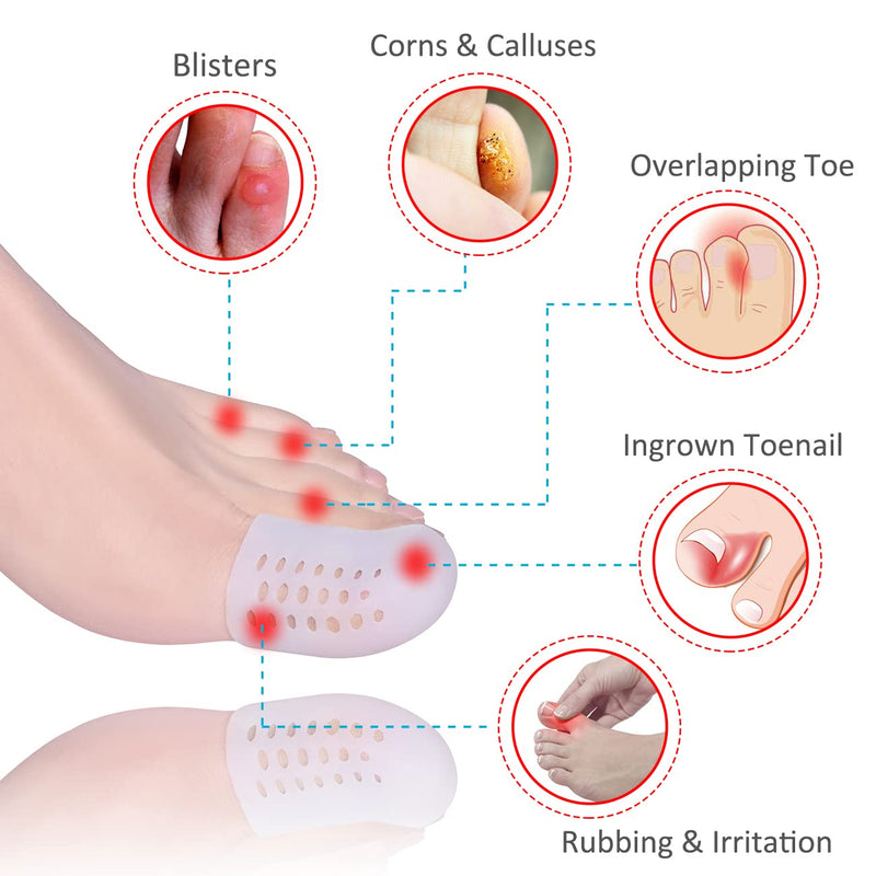 Toe Protectors, 10 PCS Big Toe Protector Gel Toe Caps, Breathable Silicone Toe Protectors for Women Men, Toe Sleeves Toe Covers for Relief Toe Friction Pain, Blister & Corns & Calluses White Breathable, For Big Toe - BeesActive Australia
