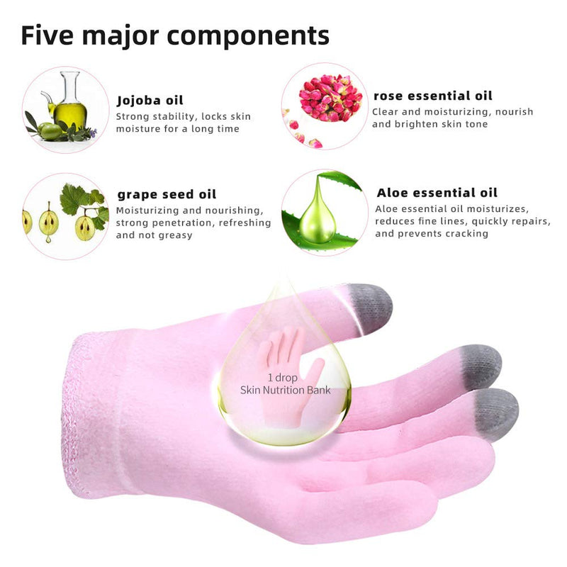 ZEPOHCK Moisturizing Gloves with Touchscreen for Dry Cracked Hands Spa, Gel Lining Infused with Essential Oils and Vitamins Moisten Hands Skin [One Size Fits Women and Men, Pink] gloves+socks - BeesActive Australia