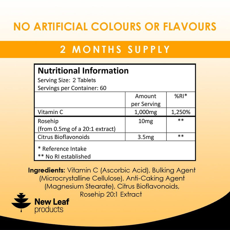 Vitamin C Tablets 1000mg - Premium Vitamin C Supplements - Enriched With Bioflavonoids & Rosehip Vegan & Vegetarian Vitamin C Tablets High Strength Ascorbic Acid Vit C for Normal Immune System UK Made - BeesActive Australia