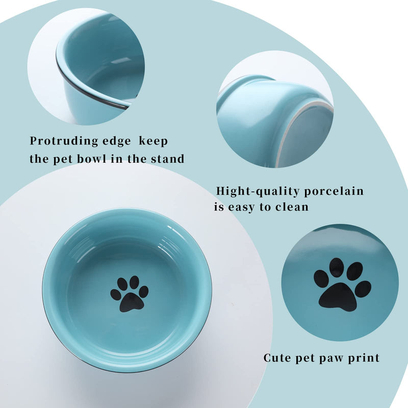 GDCZ Ceramics Raised Small Dog or Cat Bowls for Pet Food 15 Ounces Turquoise - BeesActive Australia