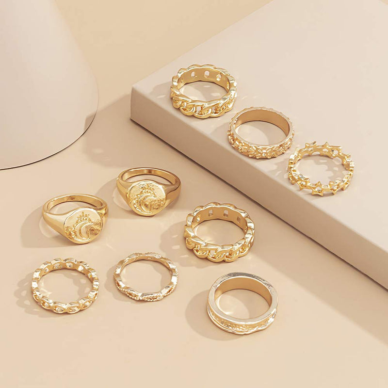 fxmimior Vintage Kunckle Ring Stackable Gold Joint Nail Ring Crystal Moon Knuckle Rings Set for Women and Girls 9 Pcs - BeesActive Australia