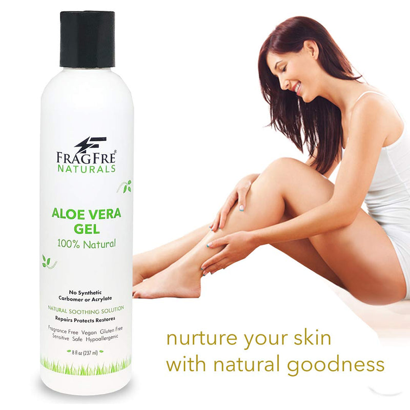 FRAGFRE All-Natural Aloe Vera Gel 8 oz - No Synthetic Carbomer or Acrylate - 100% Natural Aloe Vera Soothing Gel - After Sun Exposure Skin Care - Fragrance Free Vegan Gluten Free - BeesActive Australia