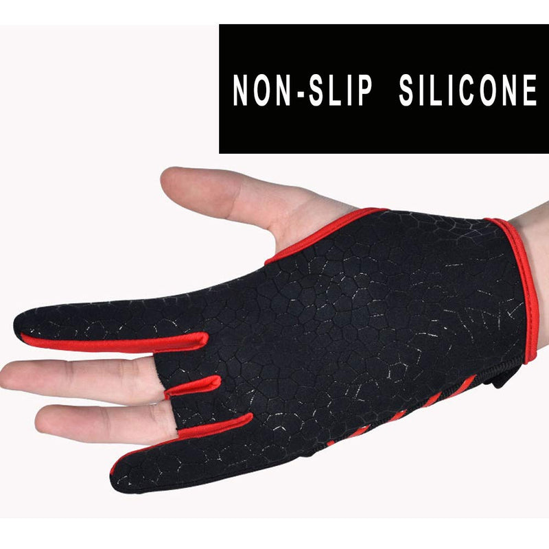 Professional Anti-Skid Bowling Gloves Comfortable Bowling Accessories Semi-Finger Instruments Sports Gloves Mittens for Bowling Black Red Medium - BeesActive Australia