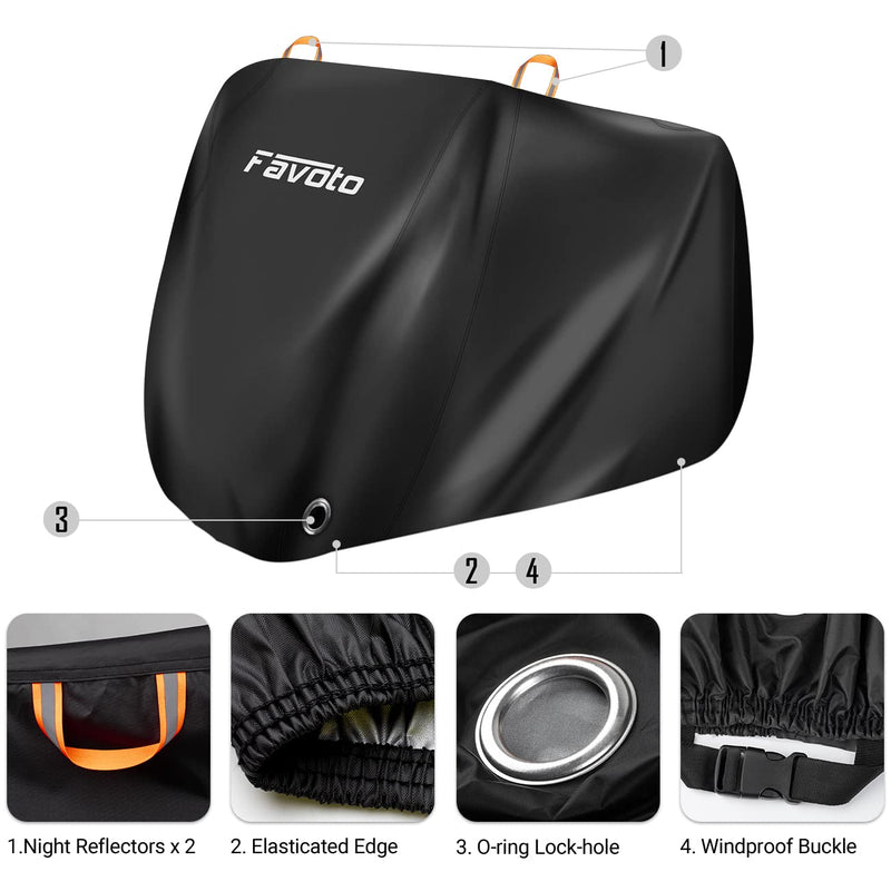 Favoto Bike Cover Waterproof Outdoor Bicycle Cover for 2-3 Bikes UV Snow Wind Proof with Anti-theft Lock Hole Reflective Straps Storage Bag for Mountain Road Electric City Bike 79x41.3x44 Inch Black - BeesActive Australia