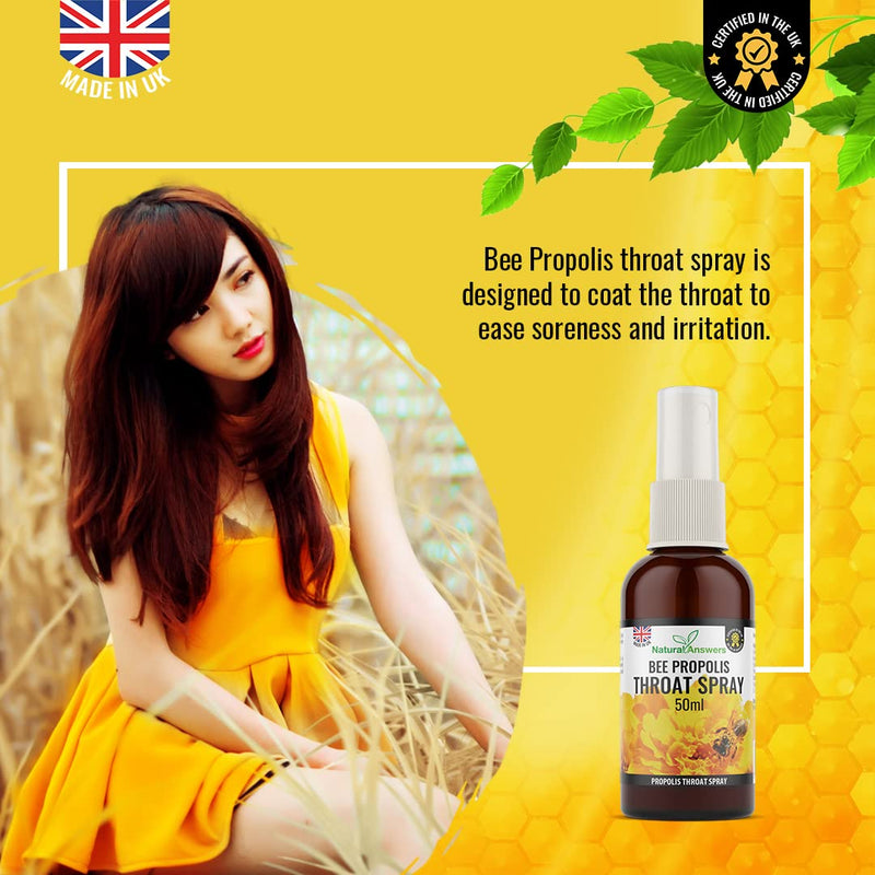Propolis Throat Spray 50ML, Immune Support & Sore Throat Relief, Natural Answers Bee Propolis Spray with Honey (1 Pack) 50 ml (Pack of 1) - BeesActive Australia