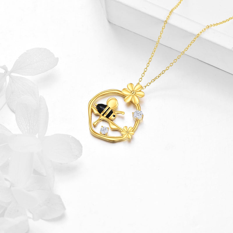 KQF Bee Necklace Sterling Silver Bumblebee Necklaces with Honey Flower Pendant Necklaces Bee Jewelry Gifts for Women Girls golden - BeesActive Australia