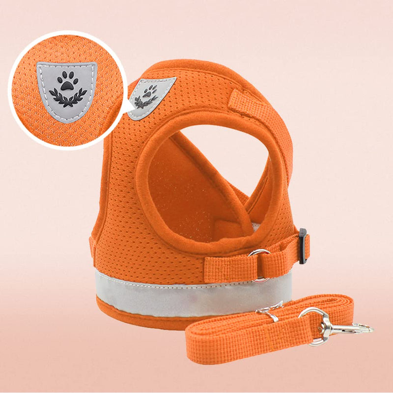 meioro No Pull Dog Harness,Reflective Adjustable Puppy Vest Harnesses with Leash Soft Padded Mesh,Lightweight Escape Proof Pet Harnesses for Small Medium Dog Cat Orange - BeesActive Australia