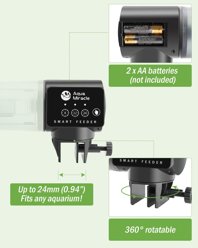 AquaMiracle Automatic Fish Feeder for Aquarium,Fish Feeder Automatic Dispenser with Timer Fish Food Timer Fish Food Vacation Feeder Auto Fish Feeder,for Granule Flakes Pallets Strips,Volume Adjustable - BeesActive Australia