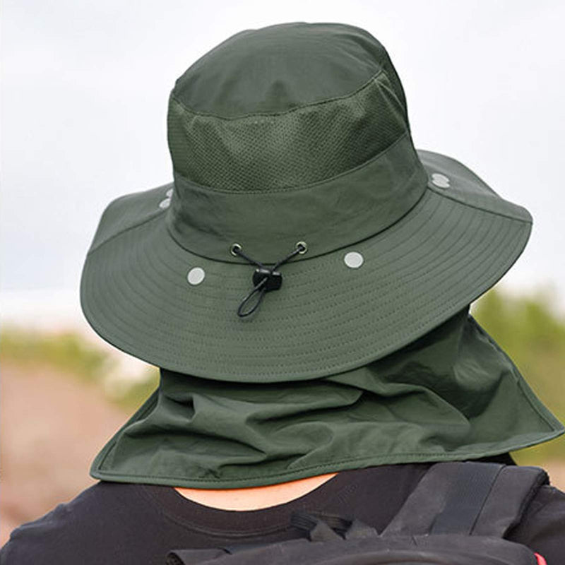 Fishing Hat for Men & Women, Outdoor UV Sun Protection Wide Brim Hat with Face Cover & Neck Flap Army Green - BeesActive Australia