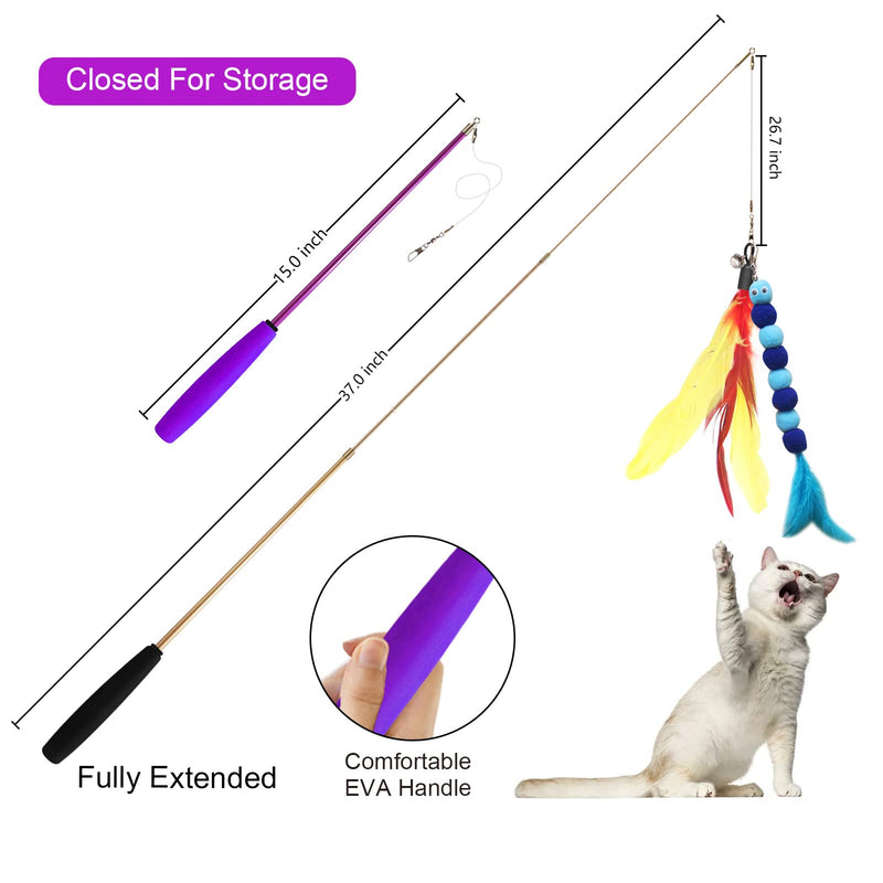 Cat Toys, Atosun 2PCS Retractable Cat Feather Toys, 10PCS Replacement Teaser Refill, 1PC Rainbow Ribbon Wand Interactive Kitten Toys for Indoor Cat Make Exercise - BeesActive Australia
