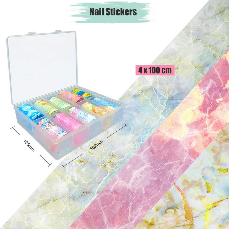 Nail Foil Transfer Sticker, 10 Sheets Marble Nail Art Stickers Nail Foil Adhesive Decals Nail Transfer Stickers Nail Art DIY Decoration Kit (4x100cm) - BeesActive Australia