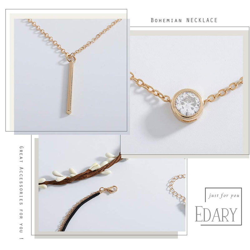 Edary Layered Necklace with Rhinestone Clavicle Chain Bar Pendant Gold Jewelry Accessories for Women and Girls - BeesActive Australia