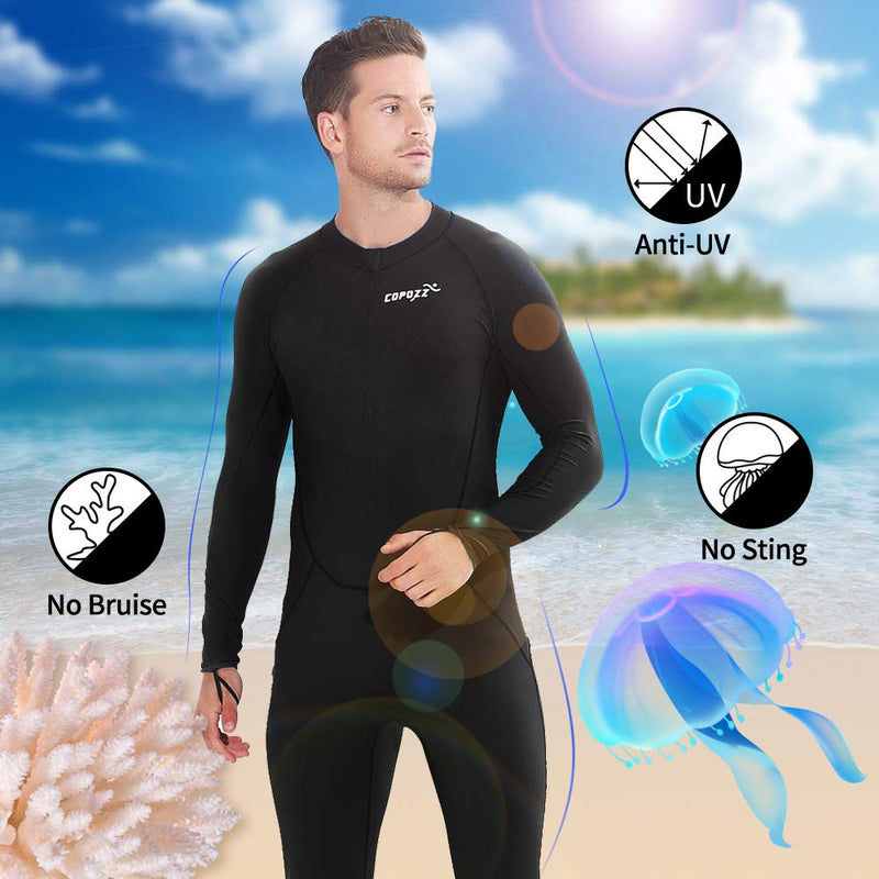 COPOZZ Diving Skin, Men Women Youth Thin Wetsuit Rash Guard- Full Body UV Protection - for Diving Snorkeling Surfing Spearfishing Sport Skin Black Medium - BeesActive Australia