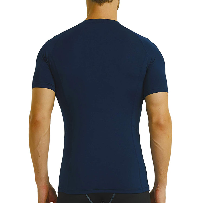 CARPRATO Men's Quick Dry Compression Baselayer Short Sleeve T Shirts Dry Fit Rash Guard Navy-04 XXX-Large - BeesActive Australia