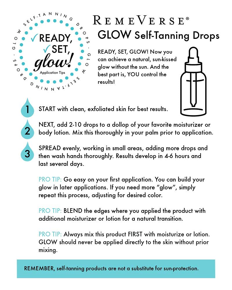 Glow Self-Tanning Drops with Aloe: Sunless Tanner for a Sun-Kissed Glow. Control Your Results by Adding Drops to Your Own Moisturizer, for Face & Body. Buildable Color. - BeesActive Australia