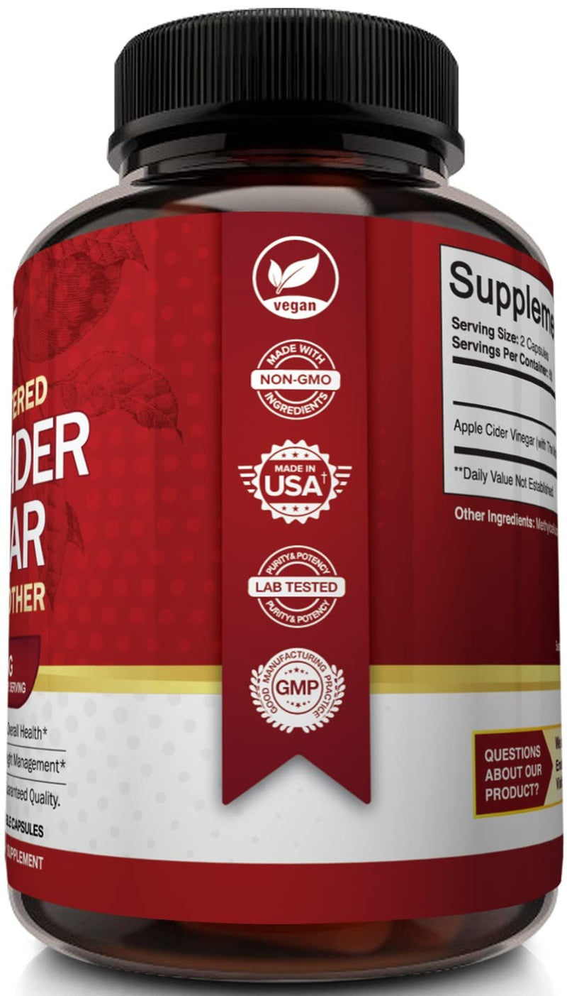 Apple Cider Vinegar Capsules with The Mother - 120 Vegan ACV Pills - Best Supplement for Healthy Weight Loss, Diet, Keto, Digestion, Detox, Immune - Powerful Cleanser & Appetite Suppressant Non-GMO - BeesActive Australia