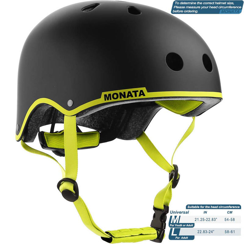 MONATA Skateboard Helmet for Skate Helmet Youth or Adults Multisport Roller Skating Skateboarding Cycling Scooter Longboarding Rollerblading Green Medium - BeesActive Australia