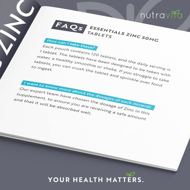 Zinc Tablets 50mg � 120 High Strength Vegan Tablets (4 Months Supply) � Highly Absorbable Zinc Supplements for Maintenance of Normal Immune System, Bones, Hair, Skin & Nails � Made in UK by Nutravita - BeesActive Australia