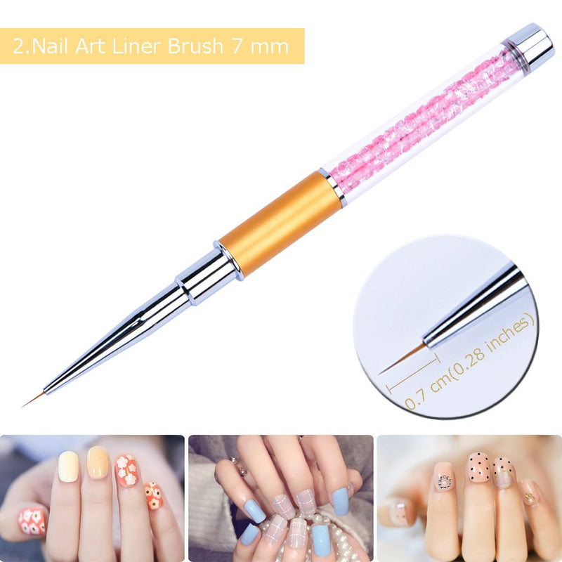 Ycyan 5Pcs UV Gel Nail Art Design Brushes Rhinestone Handle Nail Drawing Painting Carving Liner Pen Brush Set - BeesActive Australia