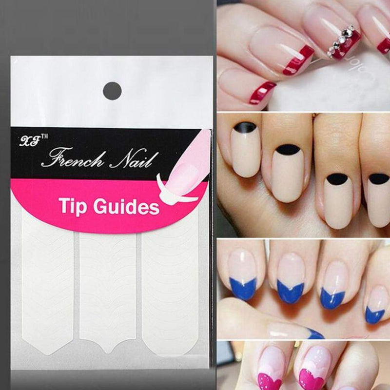 French Nail Stickers,15 Sheet Self-adhesive White Manicure Art Nail Stickers Tips for Women Girls,French Tip Guide Nail Vinyl Art Decorations Curved Fringe Stickers A - BeesActive Australia