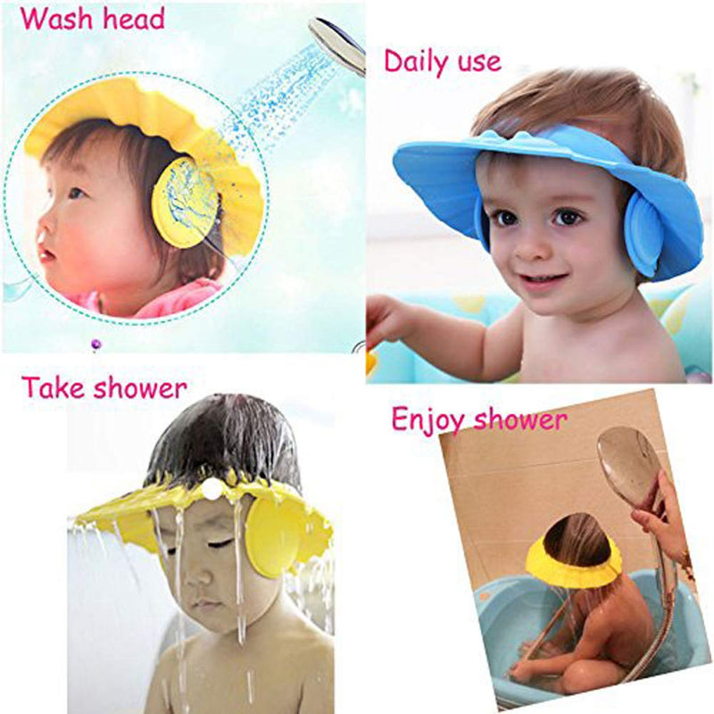 Baby Shower Cap,3Pcs Adjustable Baby Shampoo Cap Waterproof Bath Cap for Baby Kids (Pink, Blue, Yellow) - BeesActive Australia