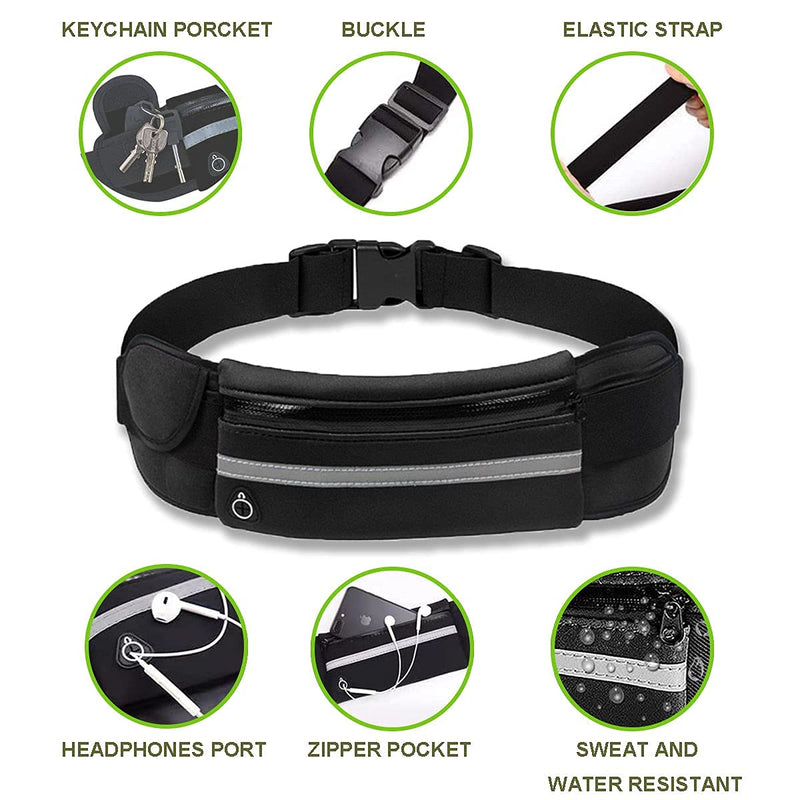 Running Belt for Women & Men, Slim Fanny Pack Bounce Free Waist Pack Waterproof for Jogging Gym Hiking, Fits Large Phone, with Headphone Port & Reflective Running Armband - BeesActive Australia