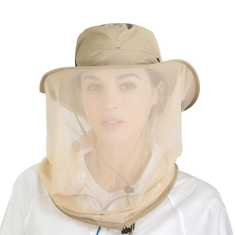 [AUSTRALIA] - Mosquito Head Net Hat Hidden Mesh Sun Hat Men Women Outdoor Insect UV Protective Beige 