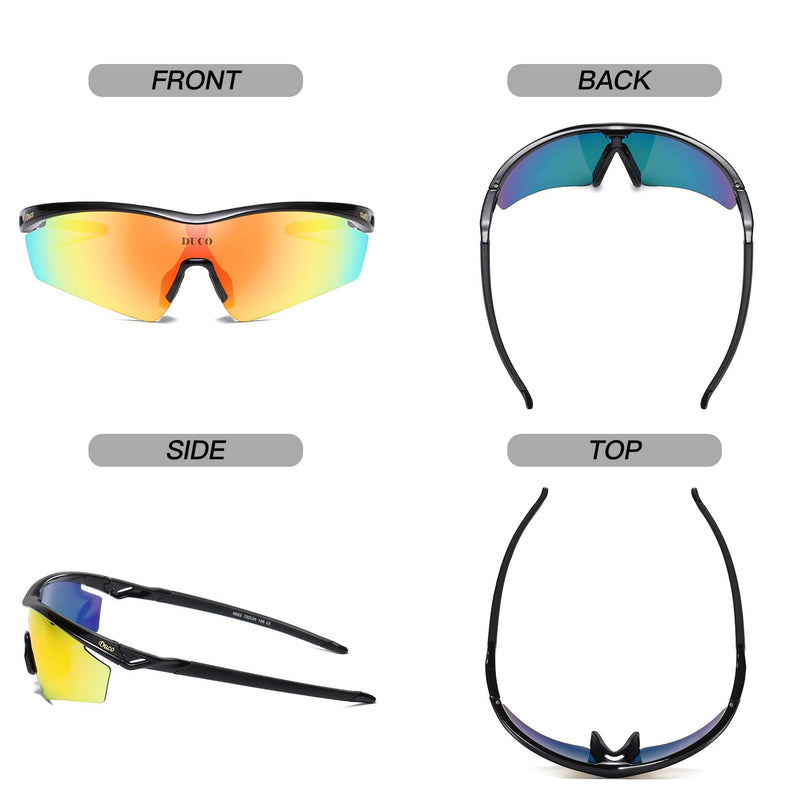 Duco Polarized Sports Sunglasses with 5 Interchangeable Lenses for Men Women Cycling Running Driving Fishing Glasses Black - BeesActive Australia