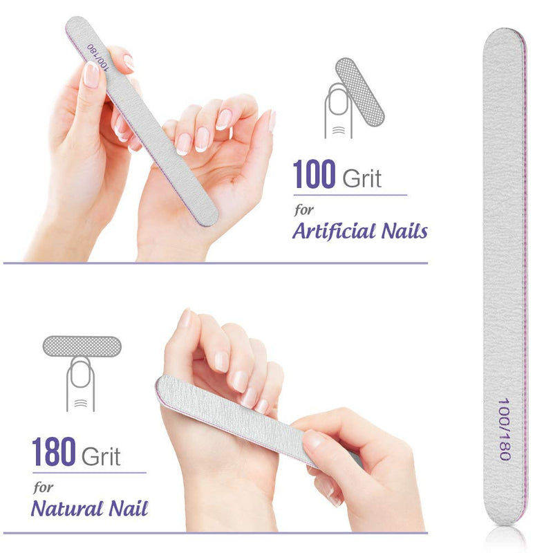 Nail Files and Buffers - Professional Emery Boards for Nails Rectangular Sanding Nail Buffer Block 4 Way Nail Buffer Shine 100/180 Grit for Acrylic Nails Manicure Tools for Gel Nails Natural 15pcs(with nail shine block) - BeesActive Australia