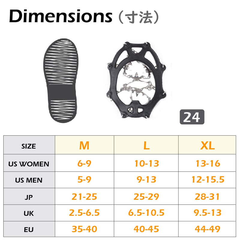 TRIWONDER Ice Cleats Crampons Traction Snow Grips Ice Grippers for Boots Shoes Women Men Kids Anti Slip 18 24 Stainless Steel Spikes Safe Protect for Hiking Fishing Walking Climbing Mountaineering Black - 24 Spikes Medium - BeesActive Australia