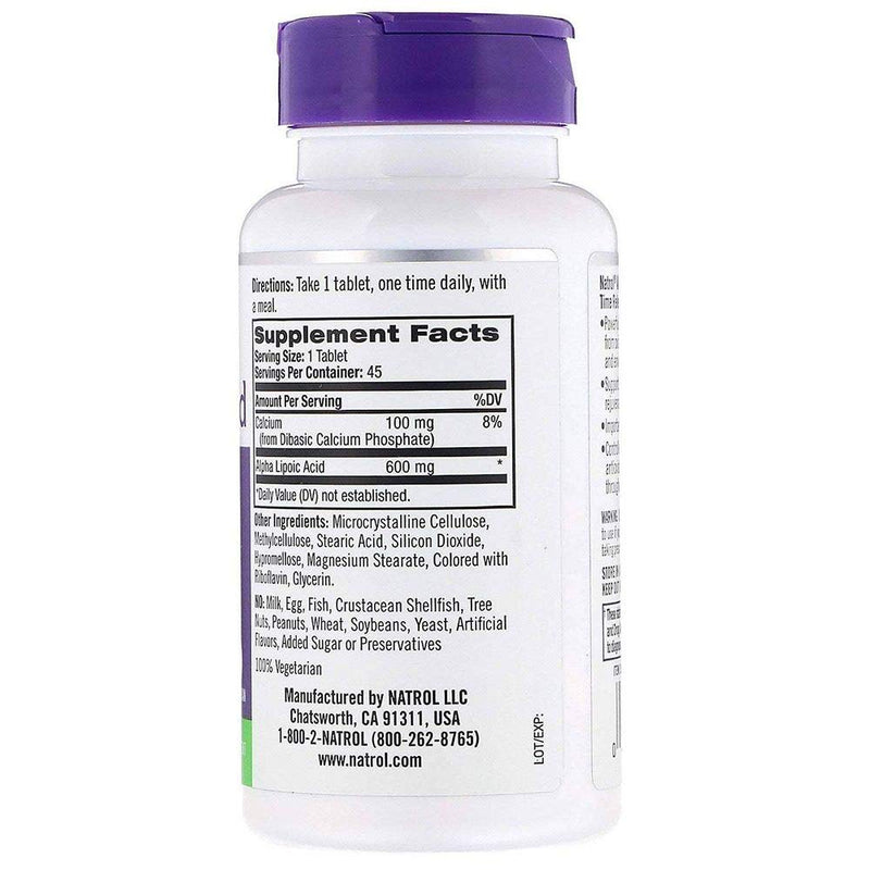 Natrol Alpha Lipoic Acid Time Release - 600 mg - 45 Tablets - BeesActive Australia