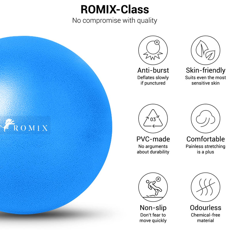 ROMIX 9 Inch Pilates Ball, 23cm Soft Anti-burst Mini Exercise Ball, Anti-slip Inflatable Small Fitness Ball for Adults Strength Training Stability Physio Therapy Balance Yoga Barre Home Gym Workout Blue - BeesActive Australia