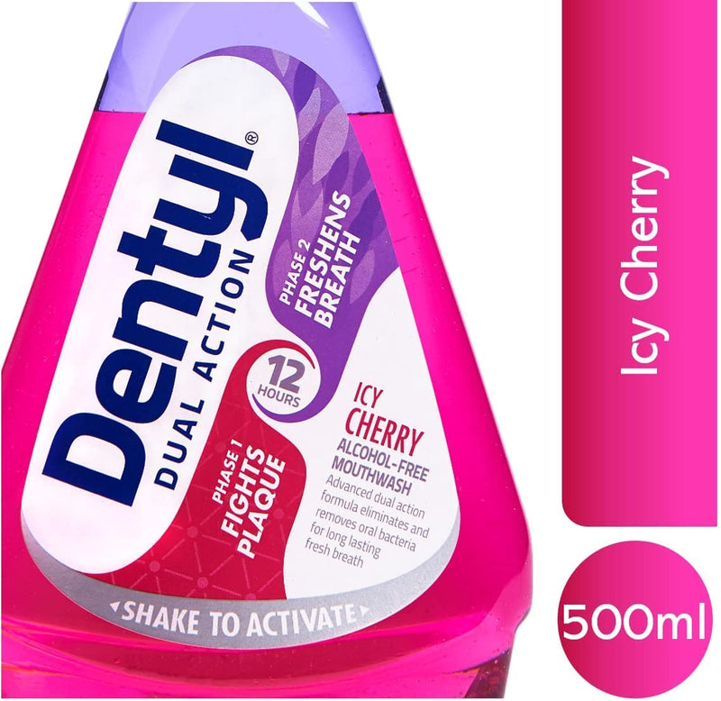 Dentyl Dual Action CPC Mouthwash, 12hrs Fresh Breath & Total Care, Alcohol Free, ICY Cherry, 500 ml 500 ml (Pack of 1) - BeesActive Australia