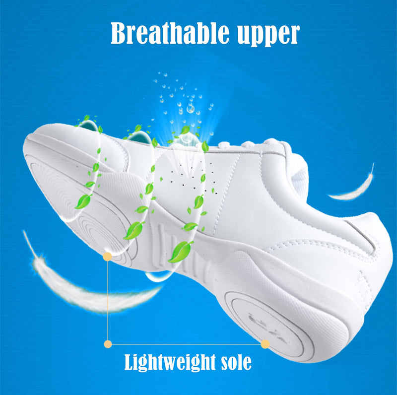 DADAWEN Adult & Youth White Cheerleading Shoe Athletic Sport Dance Shoes Training Competition Tennis Sneakers Cheer Shoes 12 Little Kid White(girl) - BeesActive Australia