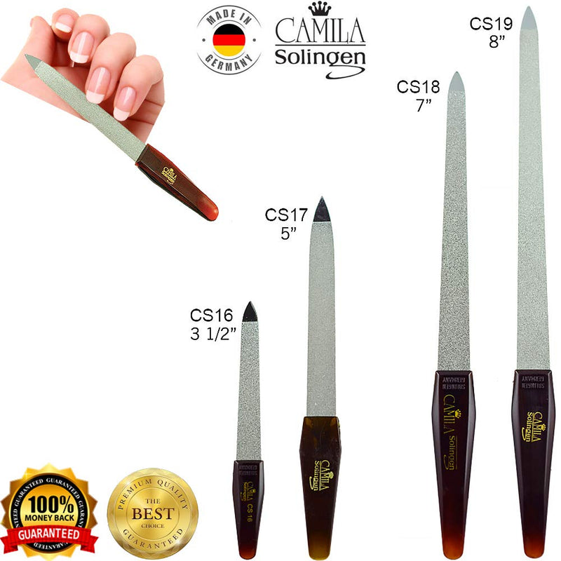 Camila Solingen CS19 8" Large Professional Sapphire Metal Nail File Pointed for Fingernail and Toenail Care. Double Sided Coarse Fine for Manicure/Pedicure. Made of Stainless Steel, Solingen Germany 8" - BeesActive Australia