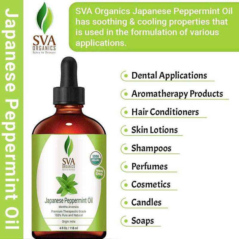 SVA Organics Japanese Peppermint Essential Oil Organic 4 Oz USDA 100% Pure and Natural Premium Therapeutic Grade For Aromatherapy, Skin Care, Hair Care & Body Massage - BeesActive Australia