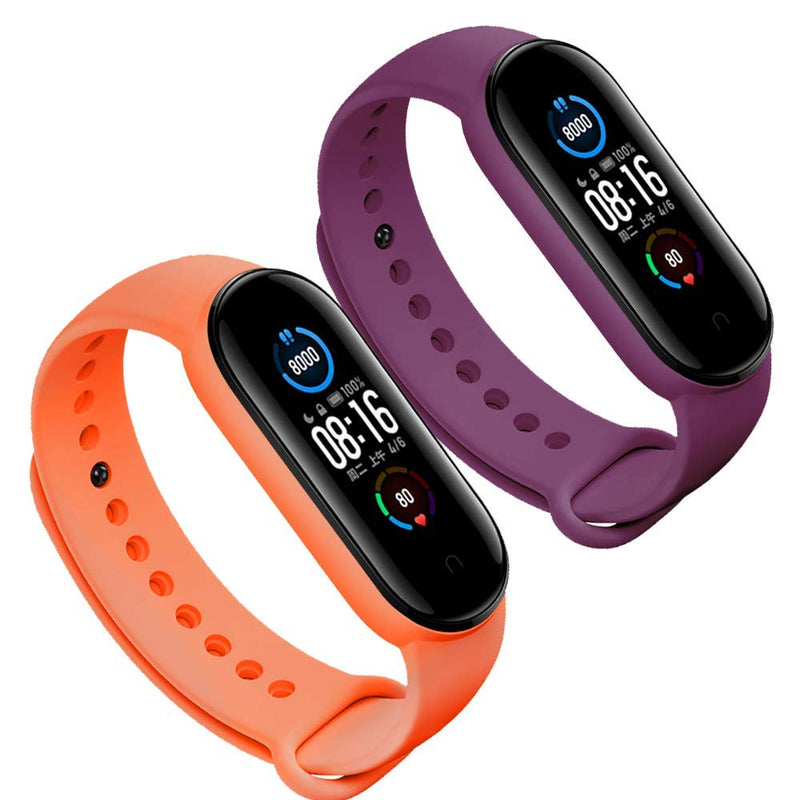 (4/5/8 PACK) Xiaomi Mi 5 & Mi 6 Strap/Amazfit Band 5 Replacement Bands for Mi Band 5 & Mi 6 SmartWatch Bands & Amazfit Band 5, Skin-Friendly Soft & Flexible Silicone Straps for Male and Female Gray/Lemon Green/Orange/Purple - BeesActive Australia