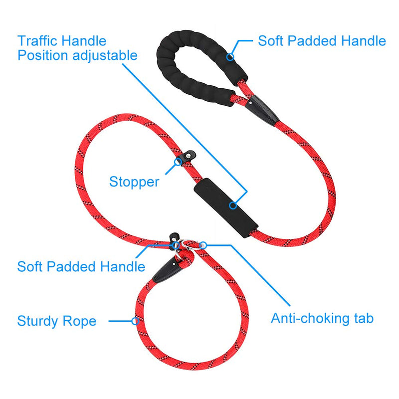 PLUTUS PET Slip Lead Dog Leash, Anti-Choking with Traffic Padded Two Handles, Reflective Strong Sturdy Heavy Duty Rope Leash, 6FT Dog Training Leash for Medium Large Dogs 6 ft Red - BeesActive Australia