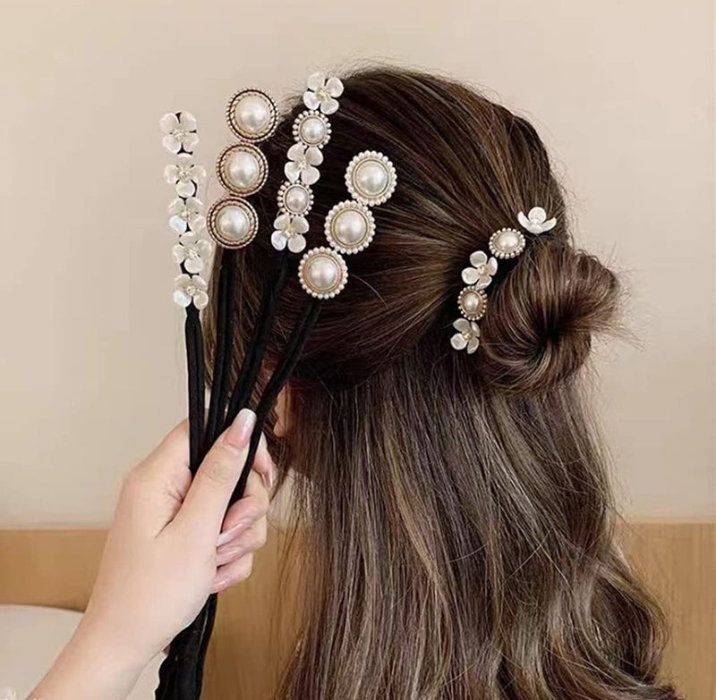 4Pcs Flower Pearl Hair Bun Maker Twist Headband Donut Bun Maker Lazy Hairstyle Accessories for Women Girls - BeesActive Australia