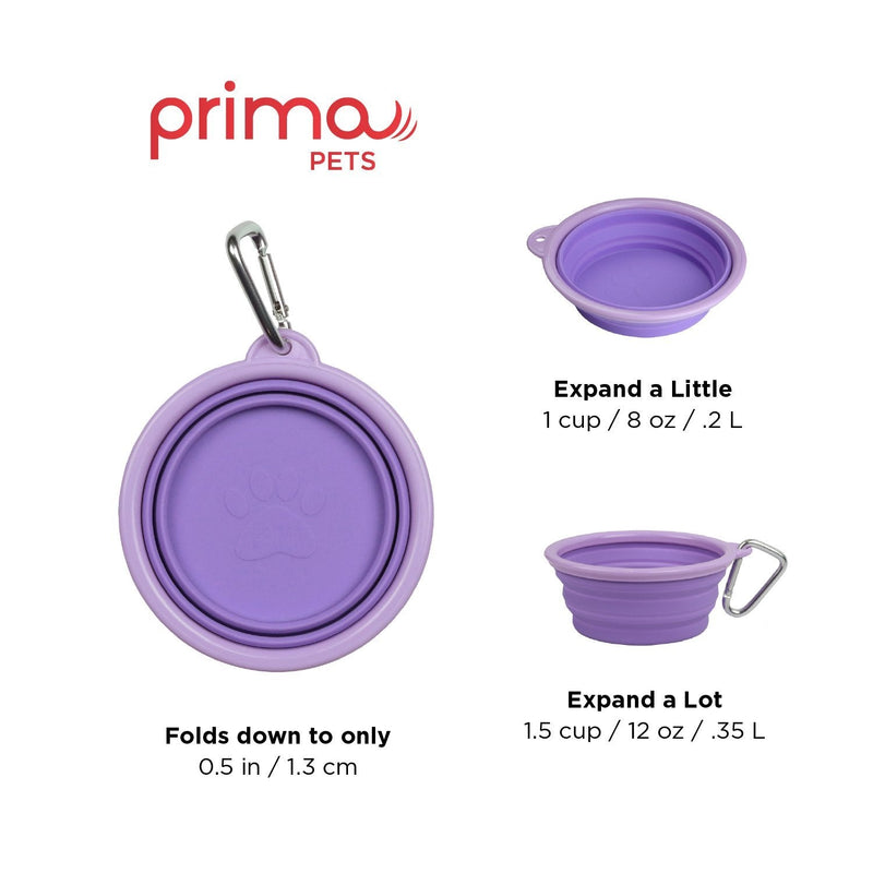 Prima Pet Collapsible Silicone Food and Water Travel Bowl with Clip for Dog and Cat, Small (1.5 Cups) SMALL (1.5 CUPS) PURPLE - BeesActive Australia