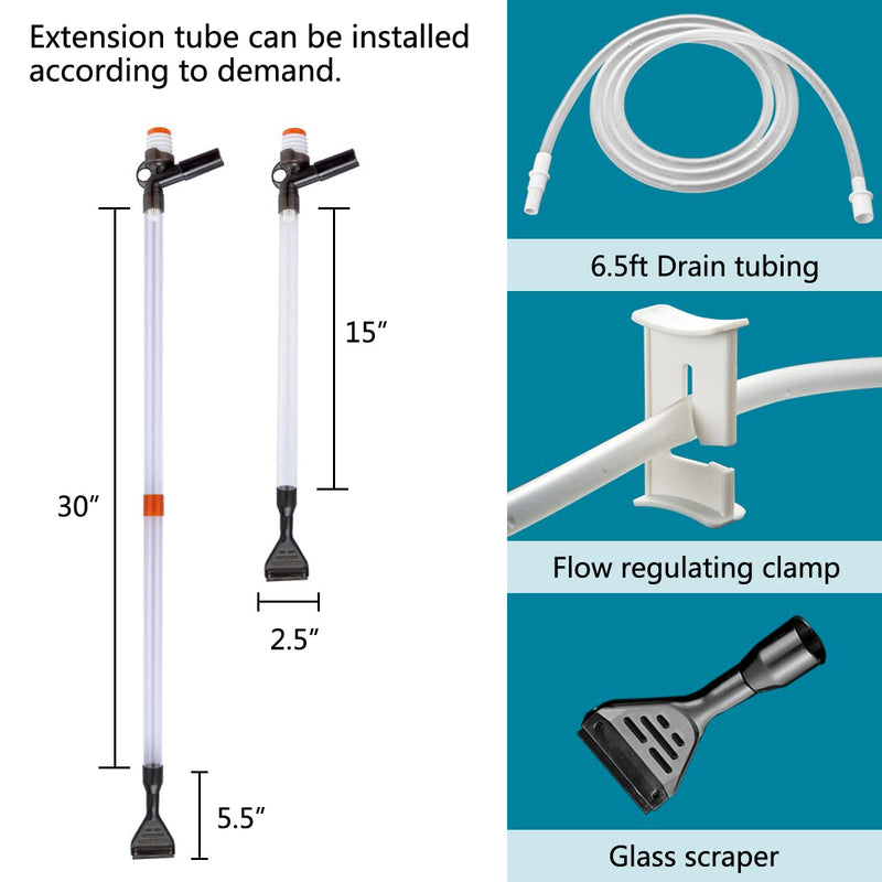 PULACO Aquarium Gravel Cleaner, New Quick Water Changer with Air-Pressing Button, Fish Tank Sand Cleaner Kit with Free Aquarium Brush - BeesActive Australia