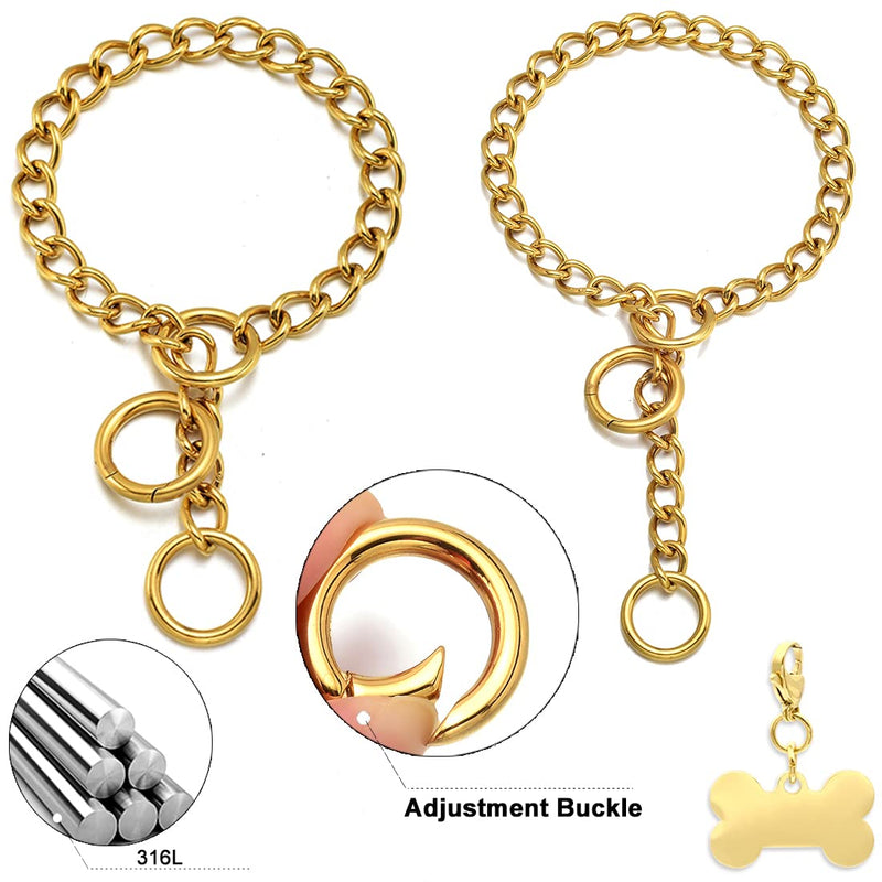 W/W Lifetime Gold Chain Dog Collar Walking Gold Dog Collar with Ring Clasp Hook 15MM 10MM 18K Cuban Link Chain Collar Adjustable Stainless Steel Metal Chain Collar for Small Medium Large Dogs 16" (Neck Fits 10"-14") - BeesActive Australia